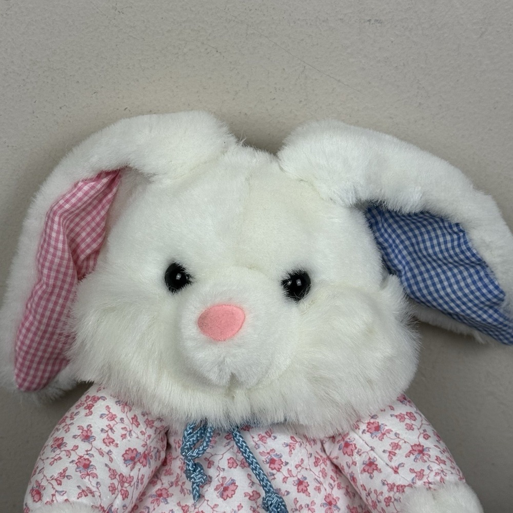 Vtg Rabbit Plush Deluxe Playthings Gingham Plaid Ears Bunny Slippers Pajamas 90s - Picture 2 of 11